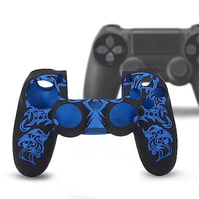 Image of PS4 Controller Skin, Silicone Cover Skin Case for PS4, Soft Grip Shell Cover, Easy Install or Remove Playstation 4 (Black&amp;Blue)