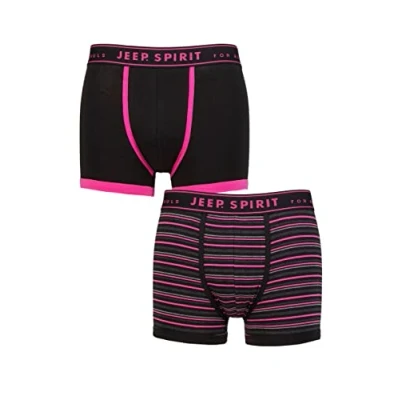 Image of Mens 2 Pack Jeep Spirit Stripe Cotton Trunks Fine Black / Pink XL