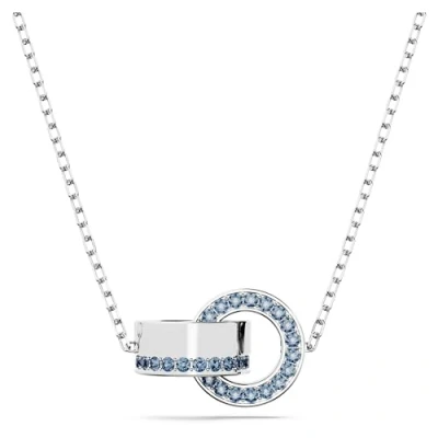 Image of Swarovski Hollow Pendant LINK Necklace silvercoloured/blue, Women&#039;s, Size: One Size, Silver coloured/blue