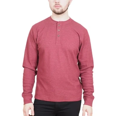 Image of Enzo Moretti Mens Thermal Top Long Sleeve T Shirt Henley Cotton Rich Waffle Knit Work Casual Wine