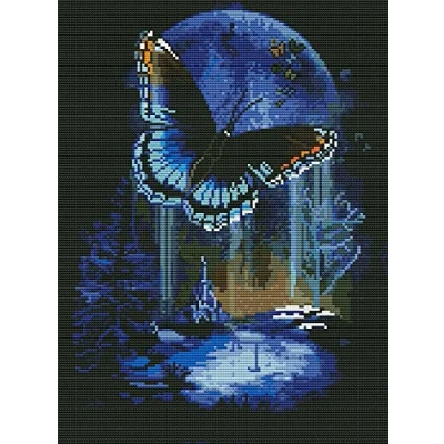 Image of OWN4B Cross Stitch Kits Stamped, Moon Night Butterfly Printed Pattern 11CT 14.2x18.1 inch DIY Embroidery Kit (Butterfly)