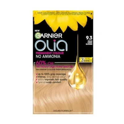 Image of Garnier Olia Permanent Hair Dye, Up to 100% Grey Coverage, No Ammonia, 60% Oils, 9.3 Golden Light Blonde