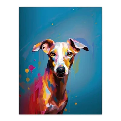 Image of Artery8 Whippet Dog Lover Gift Pet Portrait Blue Orange Purple Artwork Painting Large Wall Art Poster Print Thick Paper 18X24 Inch