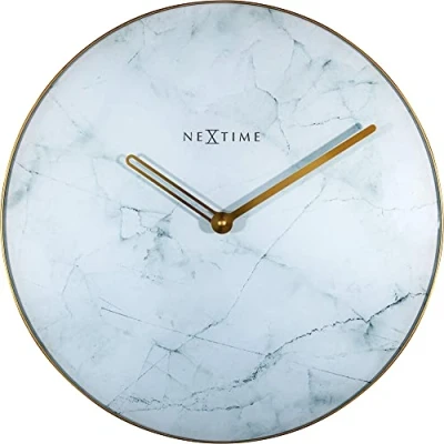 Image of NexTime Wall Clock Ø 40 cm Glass/Metal White &#039;Marble Plastic,