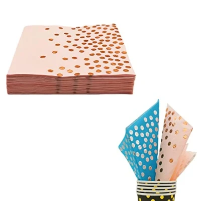 Image of Pink and Rose Gold Party Napkins, CEILIWEN Polka Dots Napkins 50 Pack, 33x33CM Serviettes, Serviettes Kids Disposable