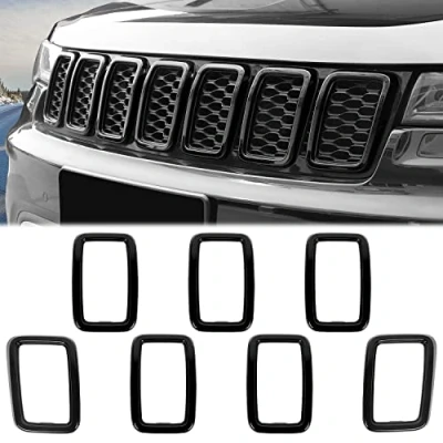 Image of JeCar Front Grill Rings Grille Inserts Cover Trim Kit for 2017 2020 Jeep Grand Cherokee, Black (7Pcs)