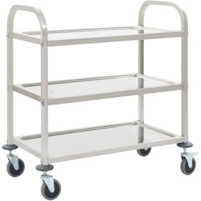 Image of vidaXL 3 Tier Kitchen Trolley 96.5x55x90 cm Stainless Steel