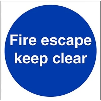 Image of V Safety Fire Escape Keep Clear Mandatory Sign 200mm x Self Adhesive Vinyl
