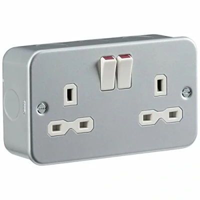 Image of Mr Gadget Solutions® 2 Way Double Mains Metal Clad Switched Socket Outlet 13A with Mounting Back Box