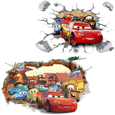 Image of Kibi 2pcs 3D Car Wall Sticker Cars 3 Stickers Disney Children&#039;s Room Decoration Removable XXL