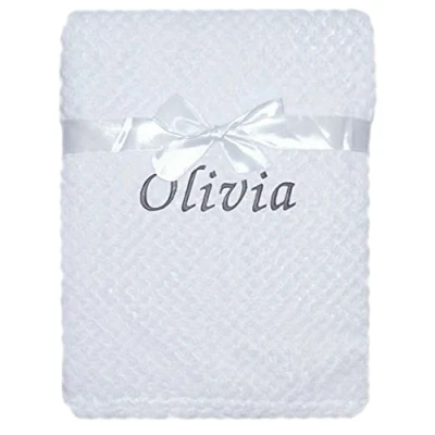 Image of Baby Boy Girl Personalised Blanket Embroidered Name Waffle (White)