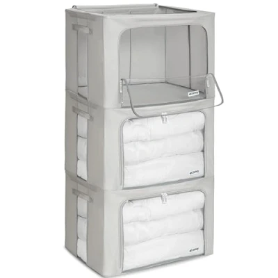 Image of 4CONVY Solid, Foldable Clothes Storage Box with Zipper [2024 UPGRADED MATERIAL] Bag for Duvets, Clothes, Bedding Window