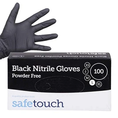 Image of SafeTouch 50000253 Black Nitrile Gloves AQL 1.5, Size Large Box of 100