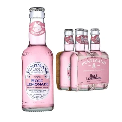 Image of Fentimans Rose Lemonade Botanically Brewed made with Lemon Juice Exquisitely Crafted and Refreshing Soft Drinks Gluten Free Vegan Friendly 4 x 200 ml Bottles