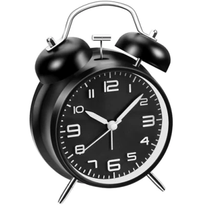 Image of Loud Alarm Clock for Heavy Sleepers Adults, Metal 4 Inches Twin Bell Battery Operated Clocks Bedrooms Decoration, Silent Non Ticking (Black)