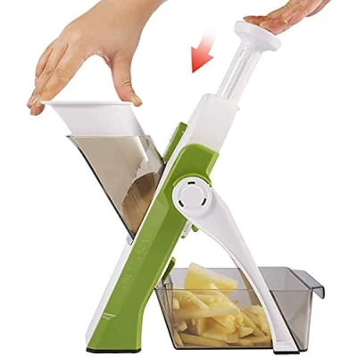 Image of Once for All&#039;s Safest Mandoline Slicer, with 4 Cutting Modes to Slice, Dice, Chop, Julienne, Injury Free Design, Manual Food Cutter Chef and Household (Green)