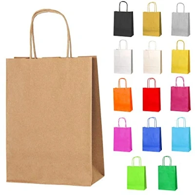 Image of Thepaperbagstore 5 Brown Paper Party Bags With Handles Colourful Gift for Kids and Adults Parties, Birthdays, Weddings, Baby Showers, Hen Parties Sweets 18x22x8cm