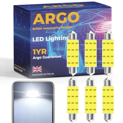 Image of Argo 6 Pcs 41mm 239 Festoon C5w LED Car Bulb Cob Xenon White Bright Dome Reading License Number Plate Interior Bulbs 272 T4W Map Lamps Boot Light Footwell 12v