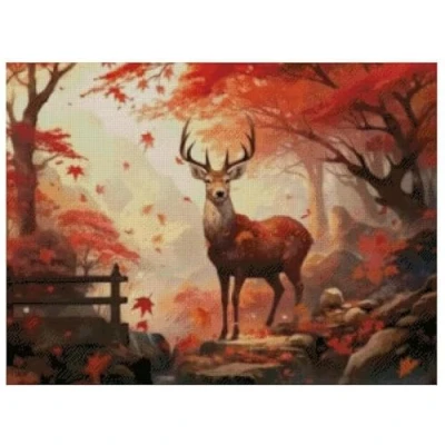 Image of Leaves are Falling (2) Counted Cotton Cross Stitch,100% Cotton,14count,300x220stitch, 54x40 cm Autumn Deer View Stitch kit