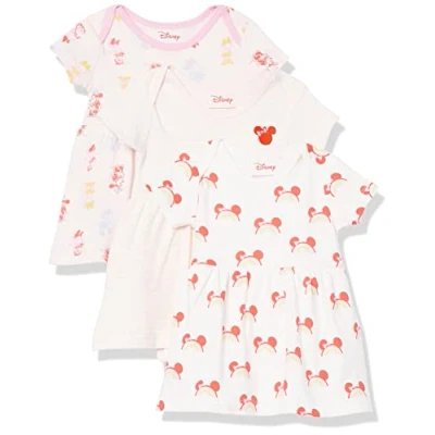 Image of Amazon Essentials Disney Marvel Star Wars Princess Baby Girls&#039; Dresses, Pack of 3, Minnie Rainbow Chaser, 24 Months