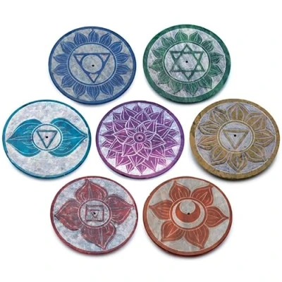 Image of Puckator Carved Soapstone Chakra Round Ashcatcher Incense Stick Burner Zen Meditation Gifts Holders For Cones Spiritual Men And Women