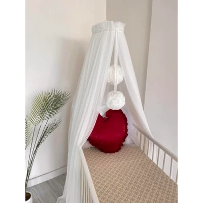 Image of Baby Fancyroom Premium Bed Canopy for Cot, Side Cradle with Pompoms Made of Tulle Mosquito Net (White/Ecru)