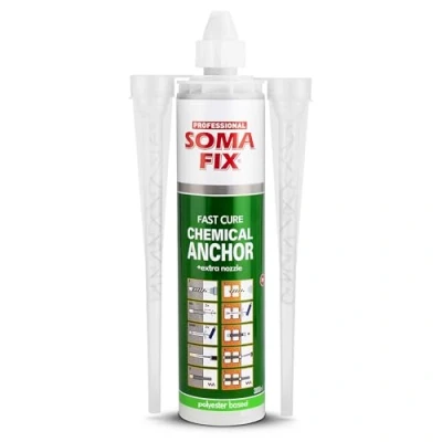 Image of Chemical Anchor Polyester Resin Adhesive for Brick, Concrete, Stone, Granite &amp; Fixings Grey Colour, Cures Rapidly + Extra Nozzle Included (300ml)