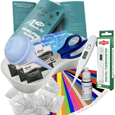 Image of Alpha Dog Best Value Whelping Kit Puppies &amp; Queening Kittens birthing supplies Bulb Aspirator Iodine more (Best Kit) (2222)