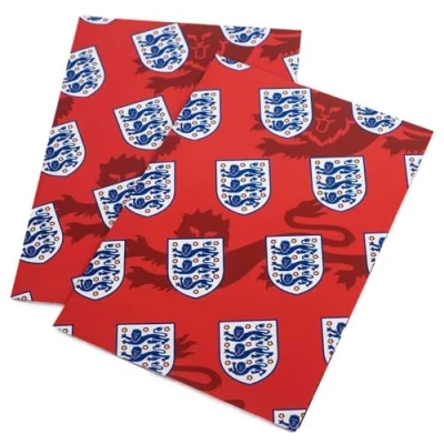 Image of England FA Wrapping Paper Gift Wrap Football Birthday 2 Sheets &amp; Tags Pack