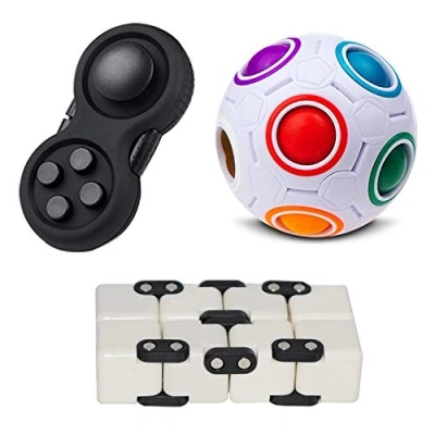 Image of 3 Piece Fidget Kit, 1 x Pad, Puzzle Ball, Infinity Cube, Stress Reducer Helps Release &amp; Anxiety, Sensory, Autism, ADHD, ADD