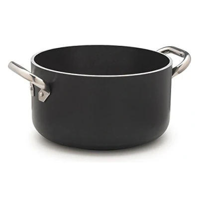 Image of Pentole Agnelli ALSA2104SSPI28 Alblack High Aluminum Casserole, Thickness 5 mm, Induction bottom 10 with 2 Stainless Steel Handles, 28 cm, Black