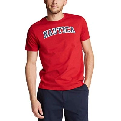 Image of Nautica Men&#039;s Short Sleeve 100% Cotton Nautical Series Graphic Tee T Shirt, Red/Red, S