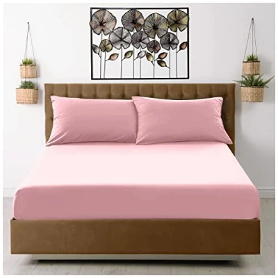 Image of GC GAVENO CAVAILIA Extra Deep, Non Iron Percale Fitted Sheet, Super Soft Plain Dyed Easy Care Bedding, Polycotton, Pink, King