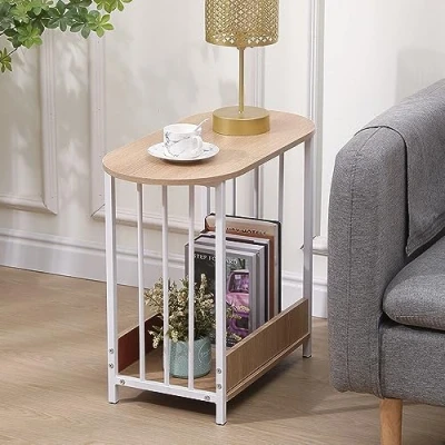 Image of Urkitd Small End Table Oval Side for Spaces, Sofa Living Room Balcony Reception, Slim Coffee Modern Nightstand with Storage Bedroom Home Office Furniture, Maple