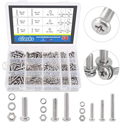 Image of Glarks 510 Pieces Pan Head Stainless Steel Screws Nuts Lock and Flat Gasket Washers Assortment Kit