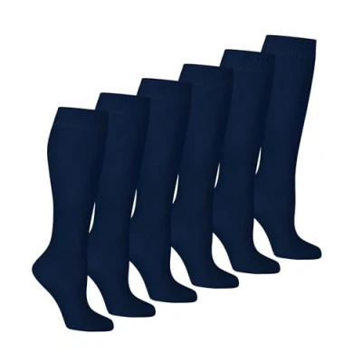 Image of Bahob® 6 Pairs Kids Girls Plain Knee High Socks Back to School Cotton Rich 2 15 Years (14 Years, Navy)