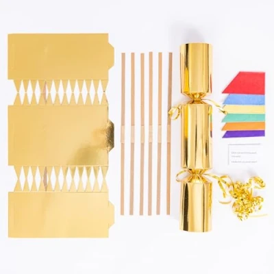 Image of evelay Pack 24 Make Your Own Christmas Crackers Kit Foil DIY Fill Snaps Hats &amp; Jokes (Gold)