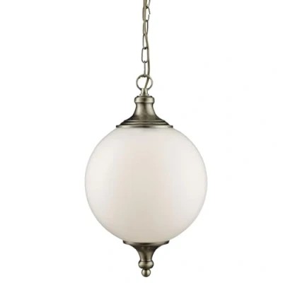 Image of Avalon 1 Light Globe Ceiling Pendant Antique Brass, Opal Glass, E27