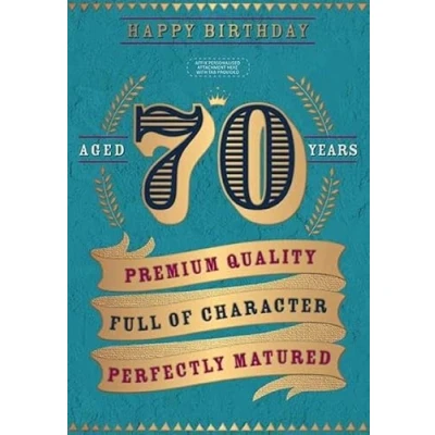 Image of Words &#039;n&#039; Wishes Male Age 70 Milestone Birthday Card &#039;Perfectly Matured&#039; 70th with Gold Foil Finish &amp; Personalised Recipient Stickers Eco Friendly