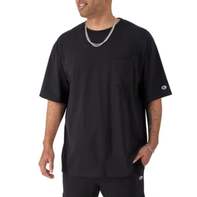Image of Champion Men&#039;s Classic Pocket Crewneck Tee, Soft T Shirt (Big &amp; Tall), Black, XXXXXL