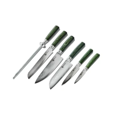 Image of HexClad Essential Knife Set, 6 Piece, Japanese Damascus Stainless Steel Blades, Full Tang Construction, Pakkawood Handles