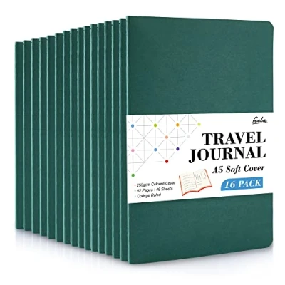 Image of feela 16 Pack Soft Cover Notebooks A5 Lined Journal College Ruled for Work, Travel Women Men, Note Taking Study Notepad School Supplies Business Writing Books, Green