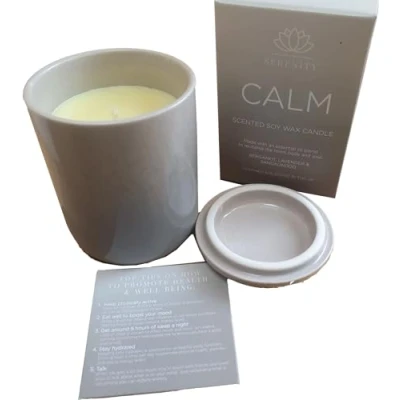 Image of Serenity Calm Ceramic Soy Wax Candle Relax and Unwind Scented Bergamot &amp; Lavender 120g