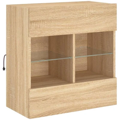 Image of vidaXL TV Wall Cabinet with LED Lights Sonoma Oak 58.5x30x60.5 cm