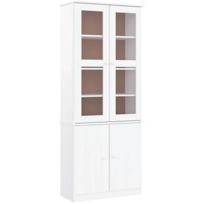 Image of vidaXL Glass Display Cabinet ALTA White 77x35x186.5 cm Solid Wood Pine