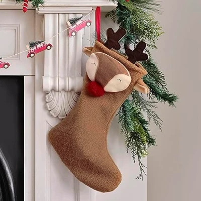 Image of Ginger Ray Reindeer Christmas Stocking Fireplace Hanging Decorative Accessory