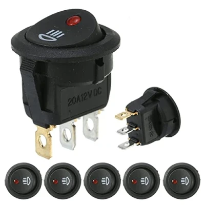 Image of WUBBHIN Rocker Switch 5pcs 12V 20A Car Boat Round Dot Red LED Fog Light On/Off 3 Pins Dashboard Toggle