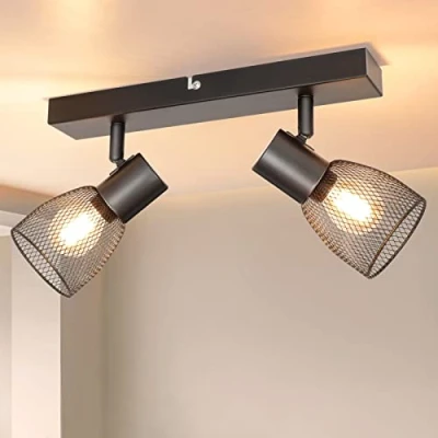 Image of Dehobo Ceiling Lights Spotlights, Kitchen Spotlight Bar in Matt Black, 2 Way Light Adjustable with Metal Mesh Shades, Spot Fittings Ceilings E14 Base for Lounge Bedroom