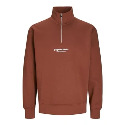Image of JACK &amp; JONES Men&#039;s Jorvesterbro Sweat Quarter Zip Hn Noos Sweatshirt, Brandy Brown, M