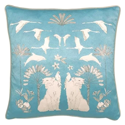 Image of furn. Colony Palm Piped Botanical Cushion Cover Blue One Size